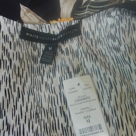 NWTS White House Black Market Black Floral V-Neck Cami Reversible SZ Med - Picture 5 of 6